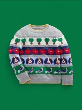 Mini Boden Fair Isle Wool Blend Sweater Nature Patterns